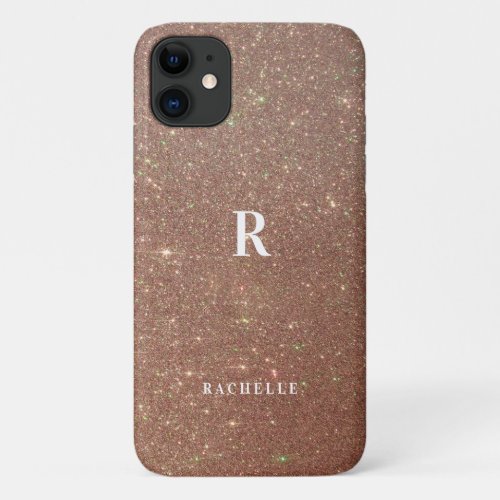 Rose Gold Glitter Chic Monogram  Name V4 iPhone 11 Case