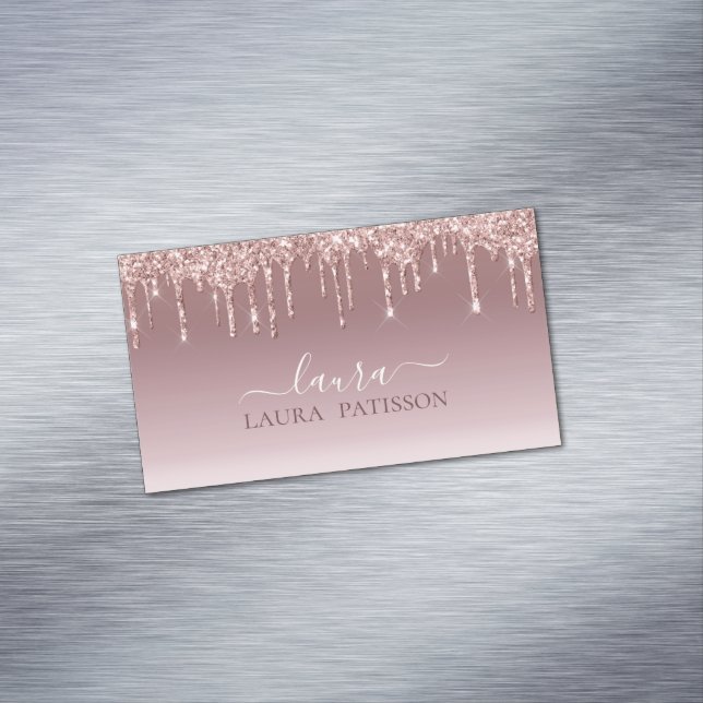 Rose Gold glitter chic script with monogram Busine Business Card Magnet (In Situ)