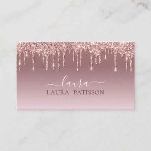 Rose Gold glitter chic script with monogram Business Card