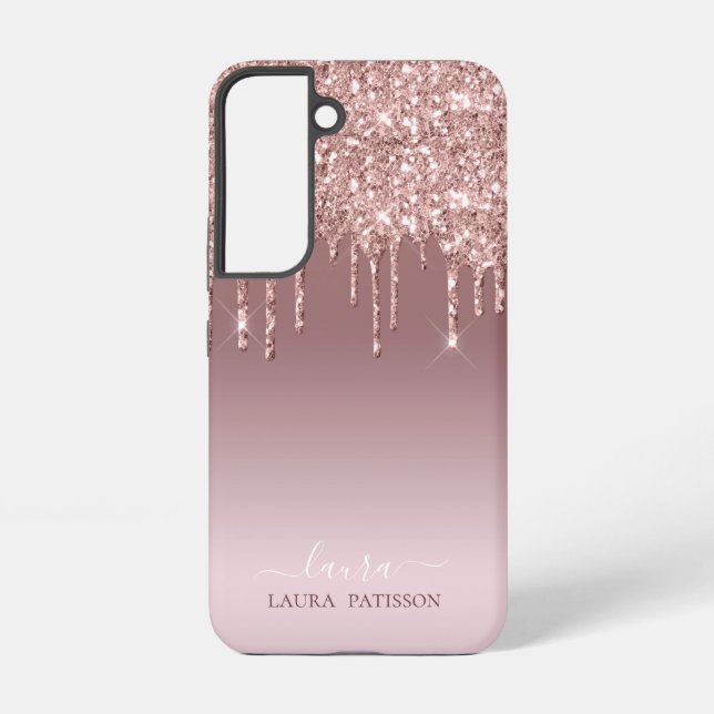Rose Gold glitter chic script with monogram  Samsung Galaxy Case (Back)