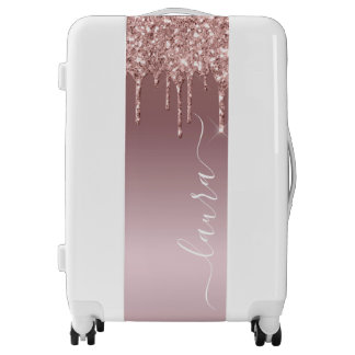 Rose Gold glitter chic script with name Luggage