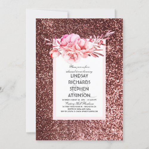 Rose Gold Glitter Chic Vintage Rehearsal Dinner Invitation