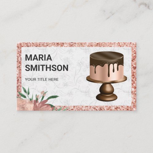 Rose Gold Glitter Chocolate Drips Cake Bakery Business Card
