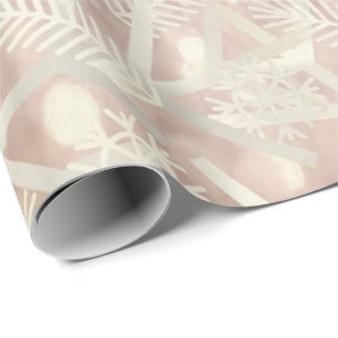 Rose Gold Glitter Christmas Holiday Snowflake Joy Wrapping Paper