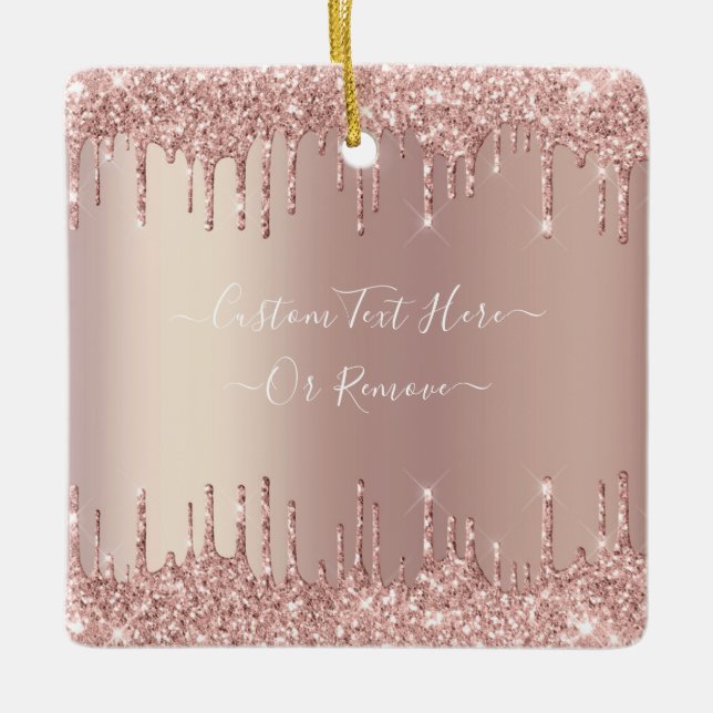 Rose Gold Glitter Christmas Ornament Custom Text (Front)