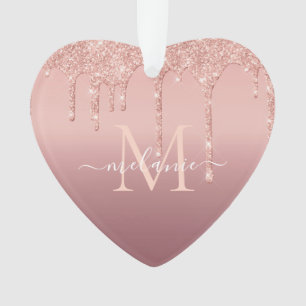 Rose Gold Glitter Christmas Ornament Personalized