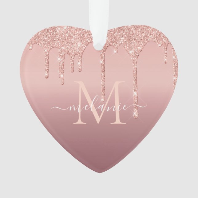 Rose Gold Glitter Christmas Ornament Personalized (Front)