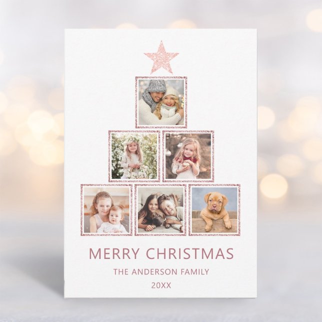 Rose Gold Glitter | Christmas Photo Tree Holiday Card (Creator Uploaded)