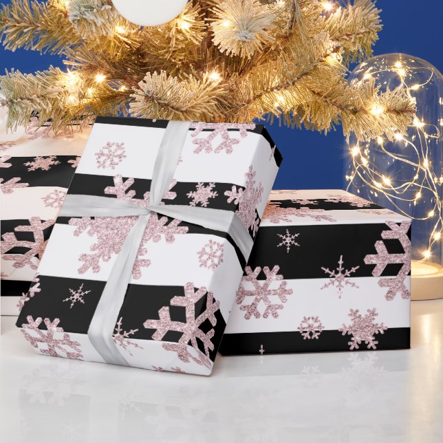 Rose Gold Glitter Christmas Snowflake Pattern Wrapping Paper (Holidays)
