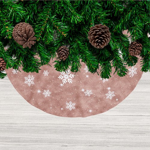 Rose Gold Glitter Christmas Star Snowflake Pattern Brushed Polyester Tree Skirt