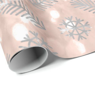 Rose Gold Glitter Christmas Tree Holidays Snowflak Wrapping Paper