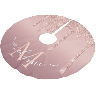 Rose Gold Glitter Christmas Tree Skirt Custom Name