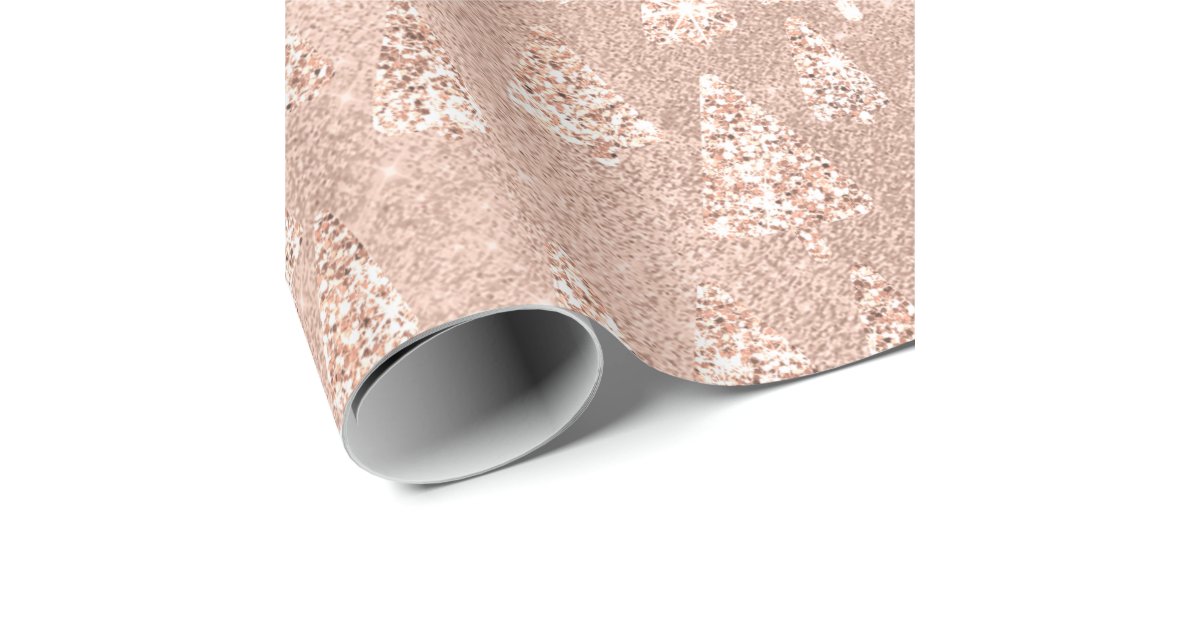 Pink Rose Gold Glitter Christmas Tree Holidays Wrapping Paper | Zazzle