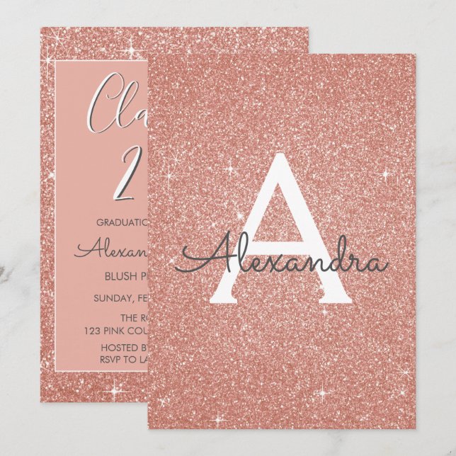 Rose Gold Glitter Class of 2019 Graduation Party Invitation (Front/Back)