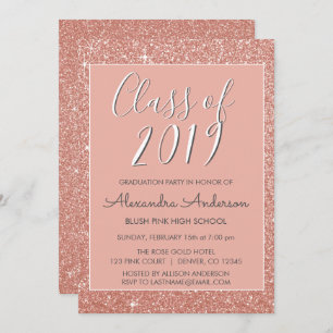 Rose Gold Glitter Class of 2019 Graduation Party Invitation