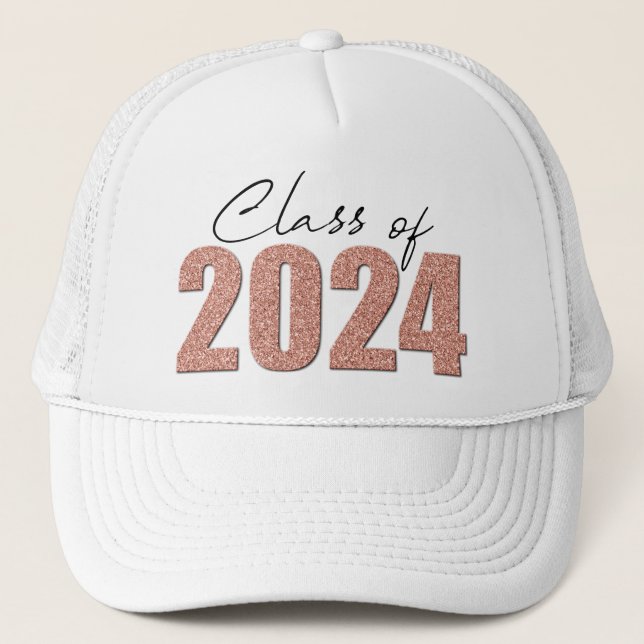 Rose Gold Glitter Class of 2024 Trucker Hat (Front)
