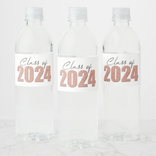 Rose Gold Glitter Class of 2024 Water Bottle Label