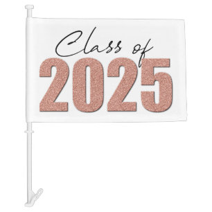 Rose Gold Glitter Class of 2025 Car Flag