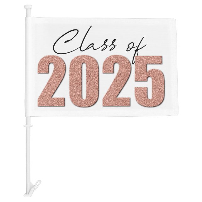 Rose Gold Glitter Class of 2025 Car Flag (Front)