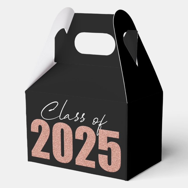 Rose Gold Glitter Class of 2025 Favor Boxes (Front)