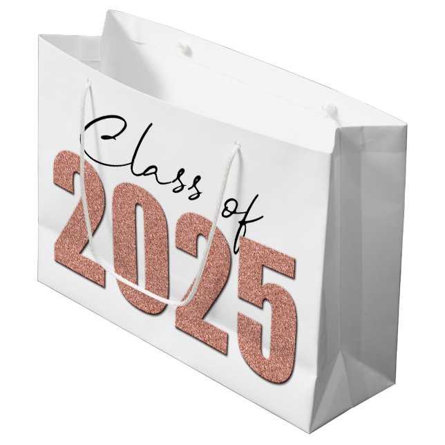 Rose Gold Glitter Class of 2025 Large Gift Bag (Front Angled)