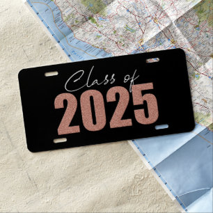 Rose Gold Glitter Class of 2025 License Plate