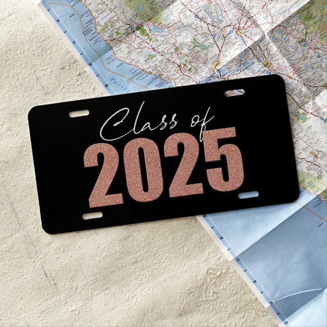 Rose Gold Glitter Class of 2025 License Plate (In Situ)