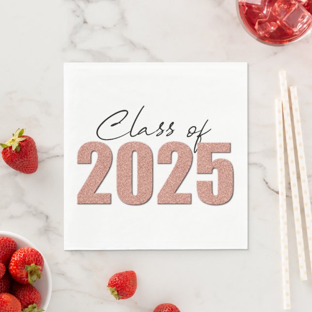Rose Gold Glitter Class of 2025 Napkins (Insitu)
