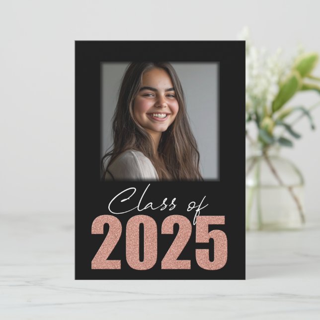 Rose Gold Glitter Class of 2025 Photo Announcement (Standing Front)