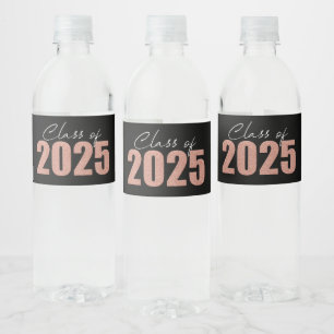 Rose Gold Glitter Class of 2025 Water Bottle Label