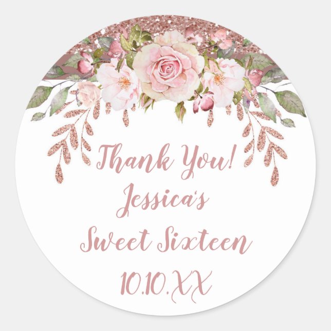 Rose Gold Glitter Classic Round Sticker (Front)