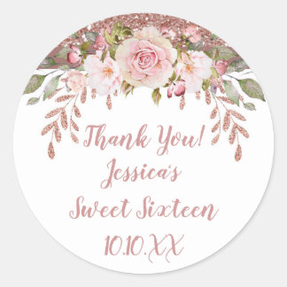 Rose Gold Glitter Classic Round Sticker
