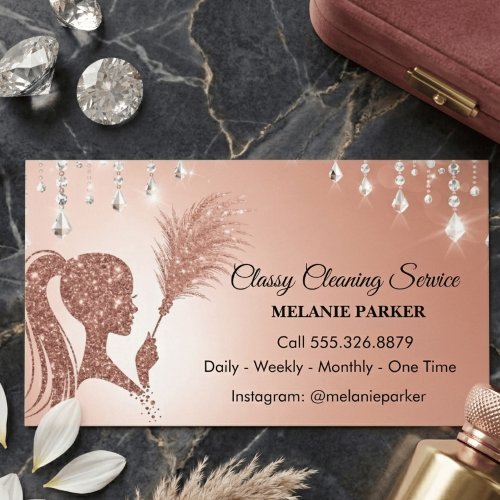 Rose gold Glitter Classy Cleaning Services Business Card