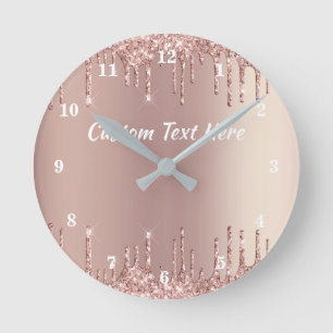 Rose Gold Glitter Clock Personalized Text Name