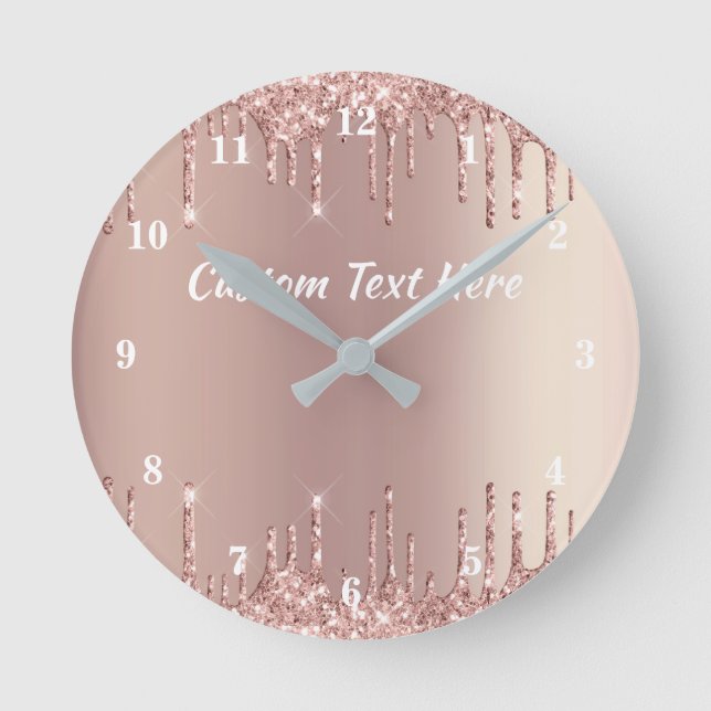 Rose Gold Glitter Clock Personalized Text Name (Front)