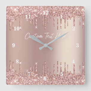 Rose Gold Glitter Clock Personalized Your Text