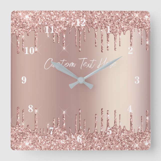 Rose Gold Glitter Clock Personalized Your Text (Front)