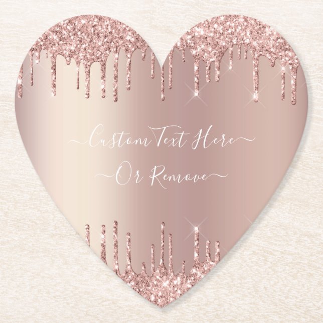 Rose Gold Glitter Coaster with Custom Text (Front)