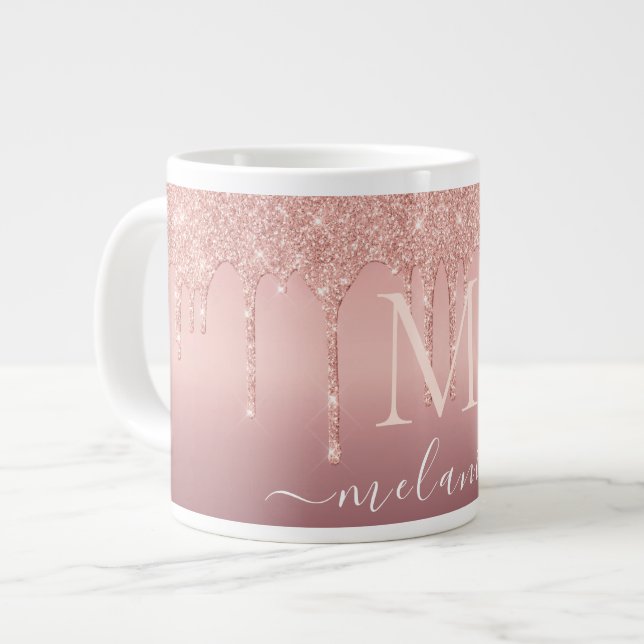 Rose Gold Glitter Coffee Mug Your Name and Letter (Front Left)