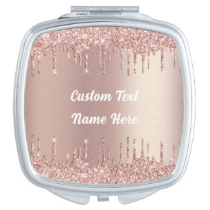 Rose Gold Glitter Compact Mirror with Custom Text