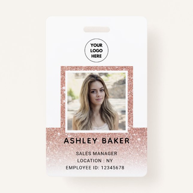 Rose Gold Glitter Company Security ID Photo Name  Badge (Front)