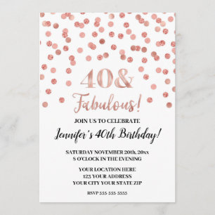 Rose Gold Glitter Confetti 40 and Fabulous Invitation