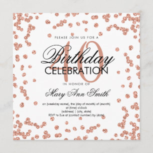 Rose Gold Glitter Confetti 40th Birthday White Invitation