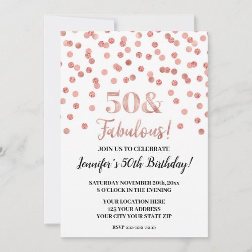 Rose Gold Glitter Confetti 50 and Fabulous Invitation