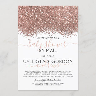 Rose Gold Glitter Confetti Baby Shower by Mail Invitation