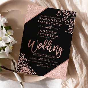 Rose gold glitter confetti black budget wedding
