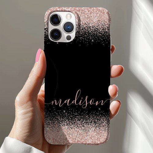 Rose Gold Glitter Confetti Black Personalized iPhone 11 Case