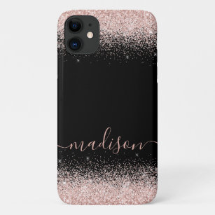 Rose Gold Glitter Confetti Black Personalized iPhone 11 Case