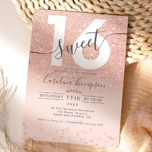 Rose gold glitter confetti blush Sweet 16 photo Invitation