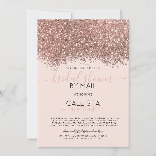 Rose Gold Glitter Confetti Bridal Shower by Mail Invitation